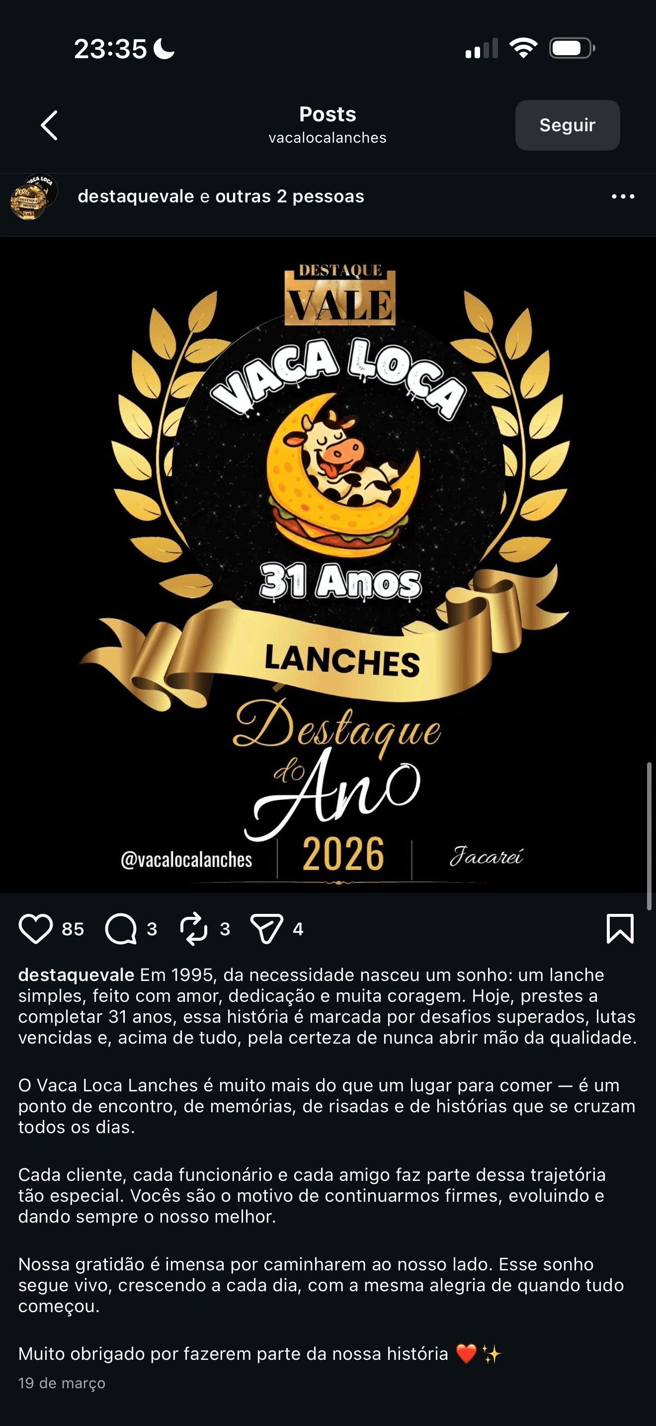CrazyCow — 31 anos, Destaque do Ano 2026
